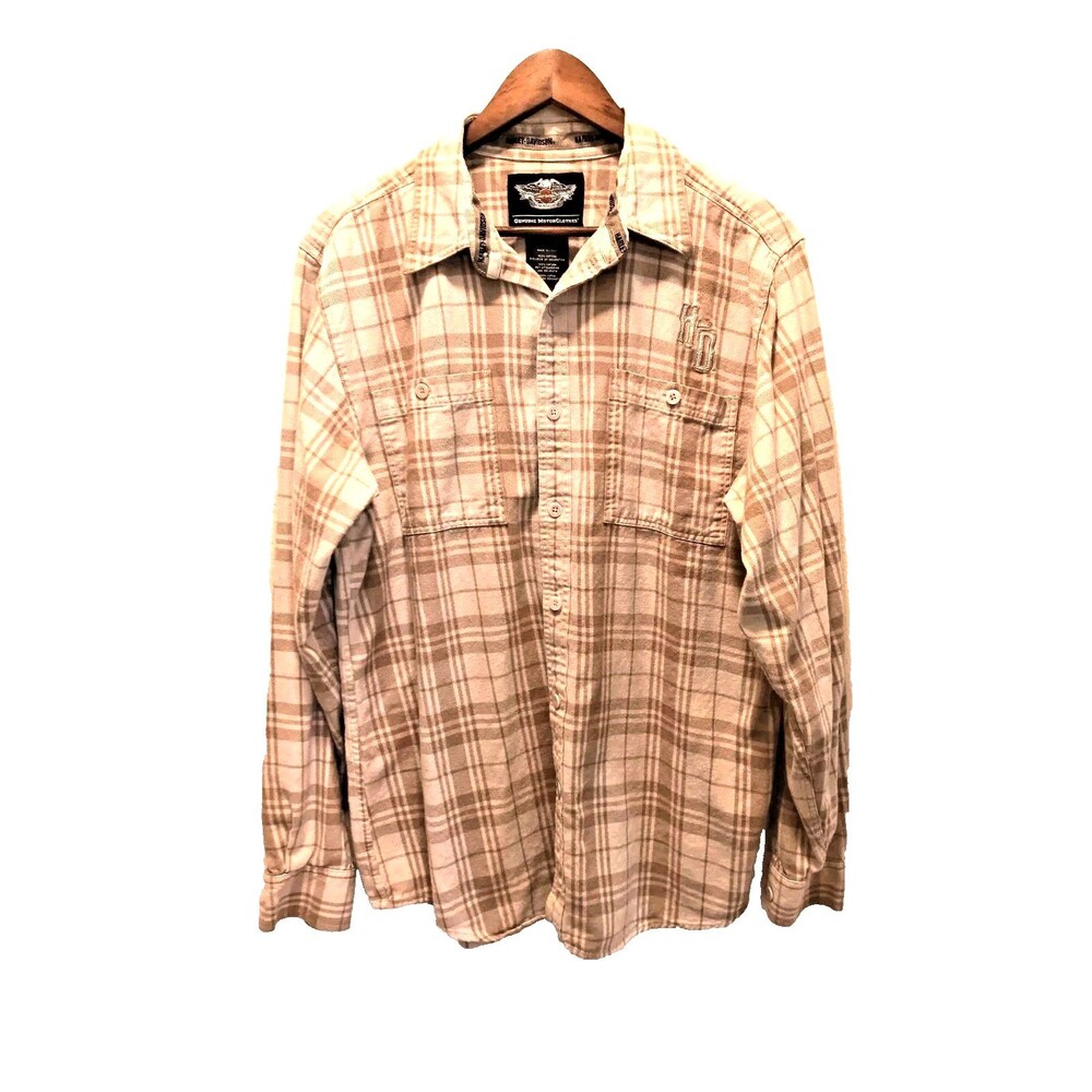Harley Davidson Long Sleeve Plaid Button Shirt Men Size L Embroidered Logo